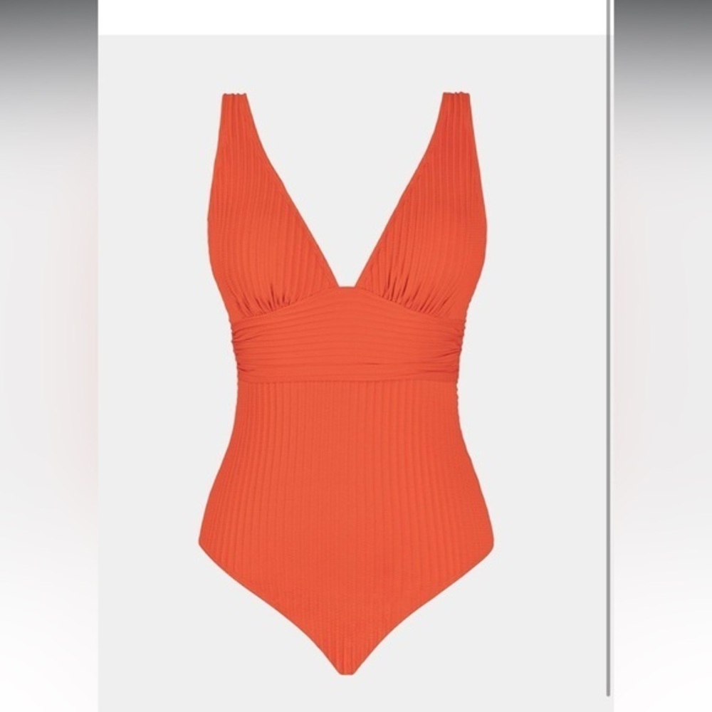 CUPSHE Vibrant Orange One-Piece Ribbed Swimsuit size medium